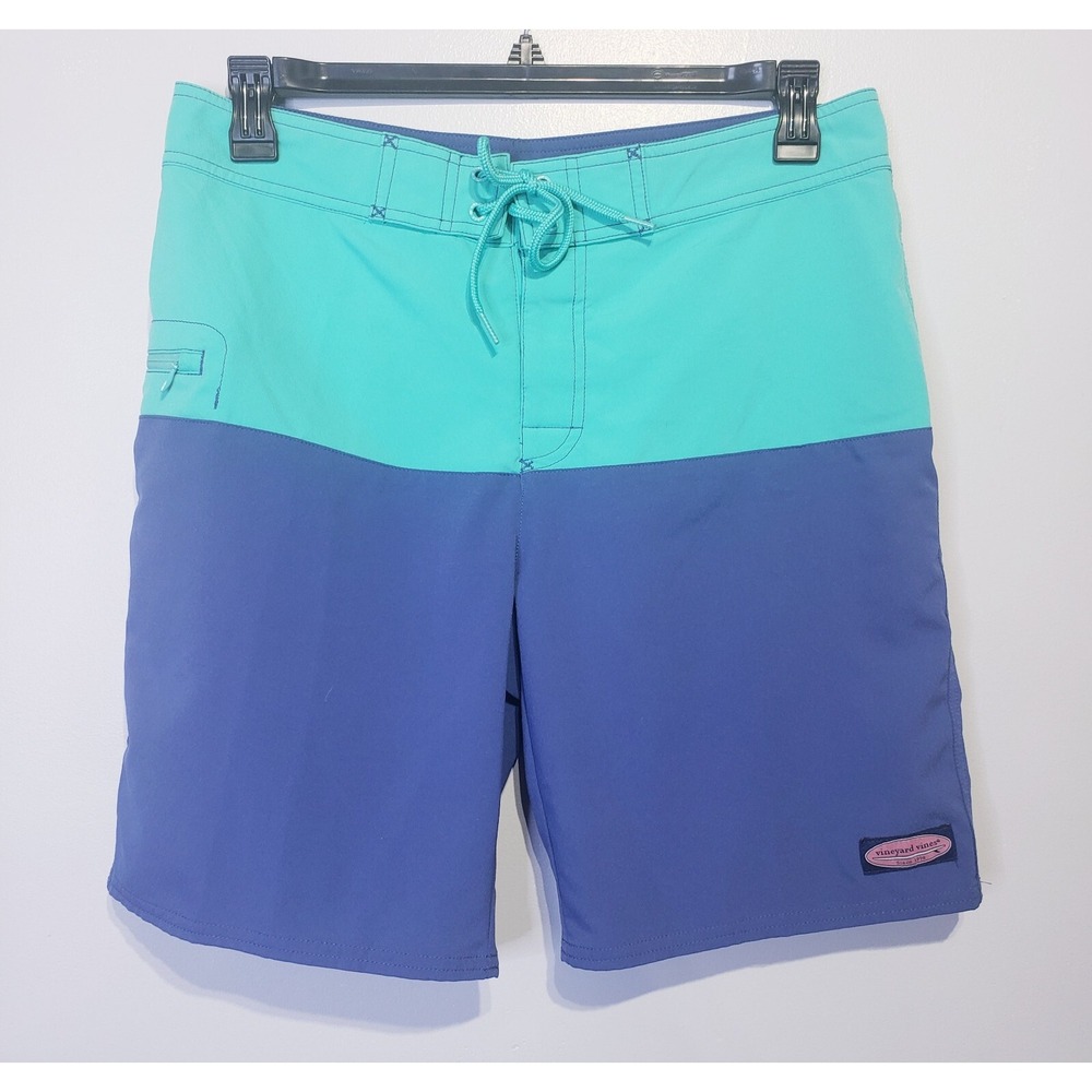 Vineyard Vines Swim‎ Trunks Board Shorts Two-Tone Mens Size 32 Teal Blue